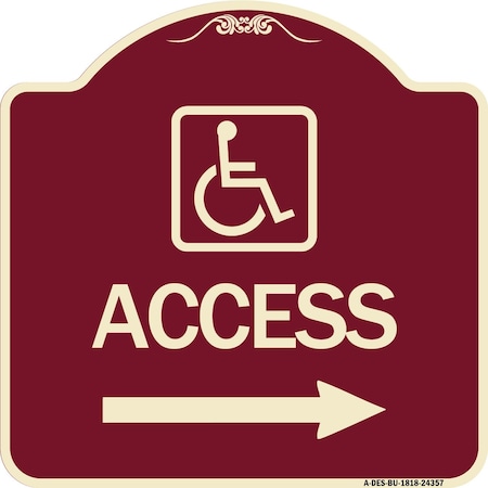 Signmission Access W/ Updated Isaand Right Arrow Heavy-Gauge Aluminum Architectural Sign, 18" H, BU-1818-24357 A-DES-BU-1818-24357